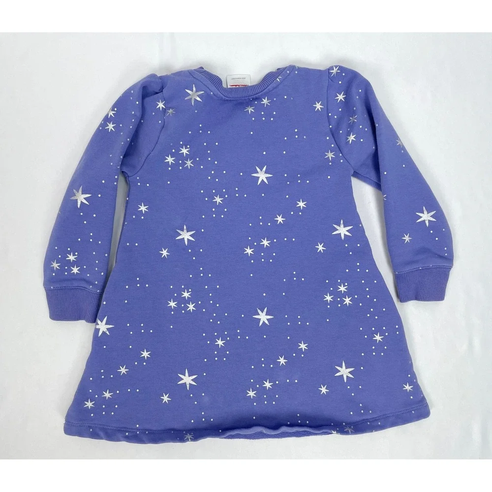 Hanna Anderson Dress‎ Girl Size 100 US 4 Long Sleeve Foil Snowflake Fleece